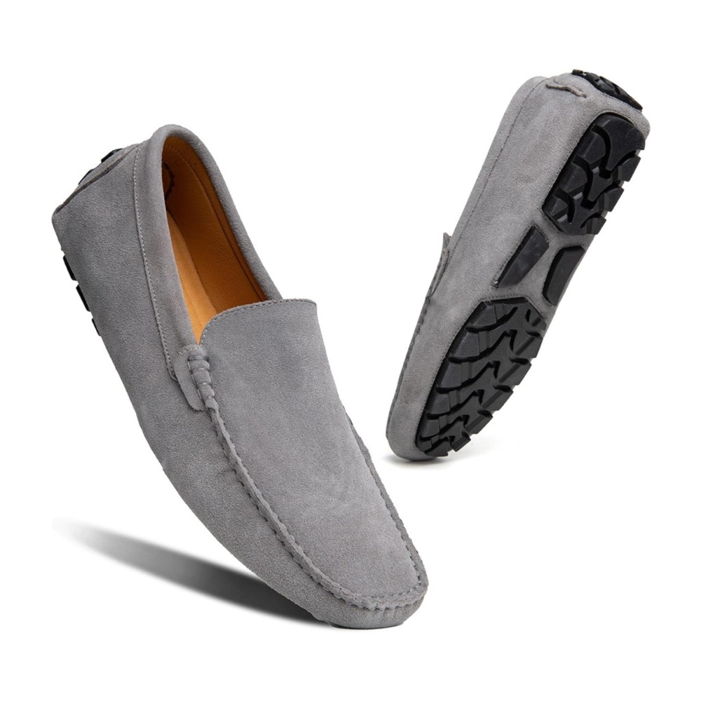 Go Tour Mens‎ Handmade Suede Leather Casual Loafers Shoes. Size 8- color gray
